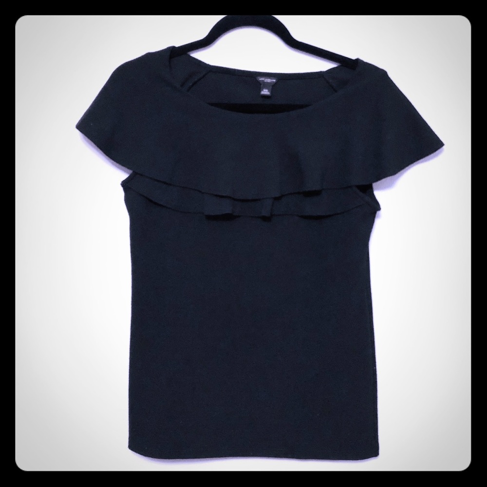 [Ann Taylor] Black Crepe Flutter Collar Top XS